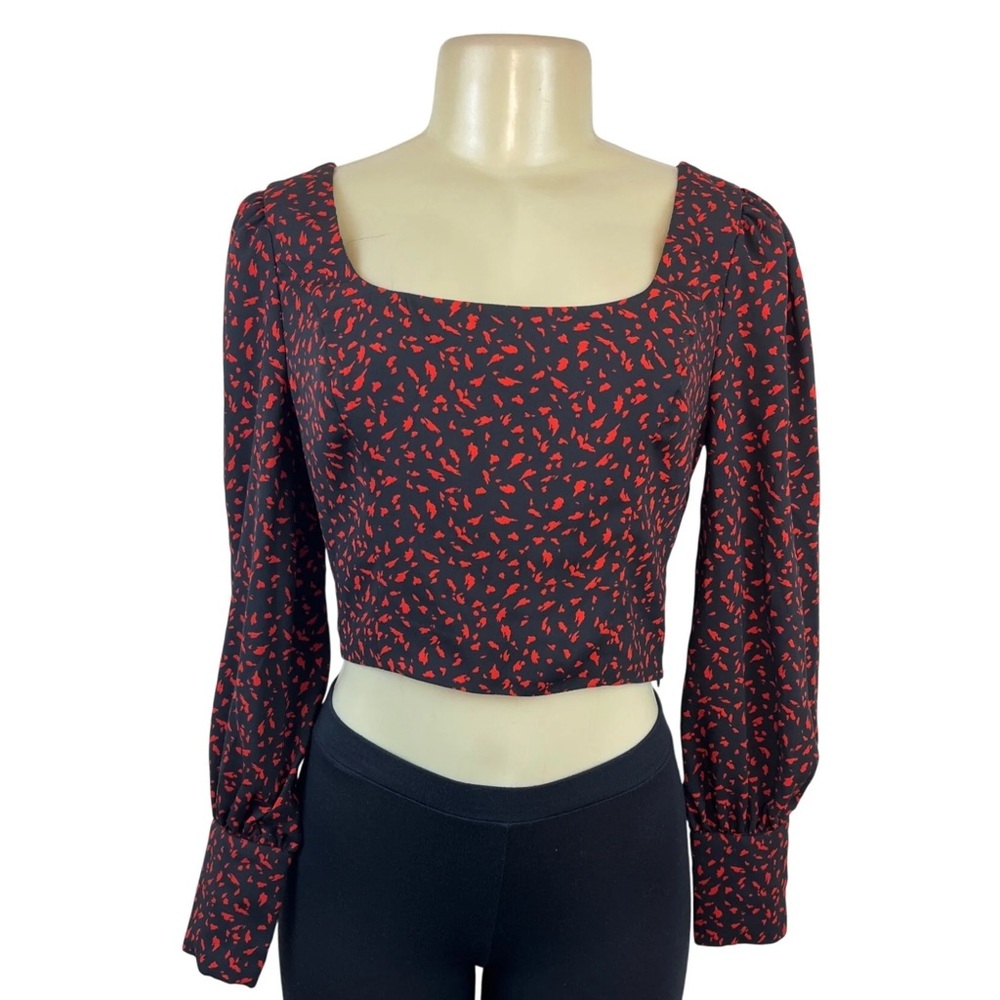Dynamite Black Blouse with Red Floral Print